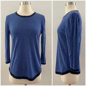 Jigsaw Top Medium Blue 3/4 Sleeves Shell Buttons Linen Cotton Minimalist Modest